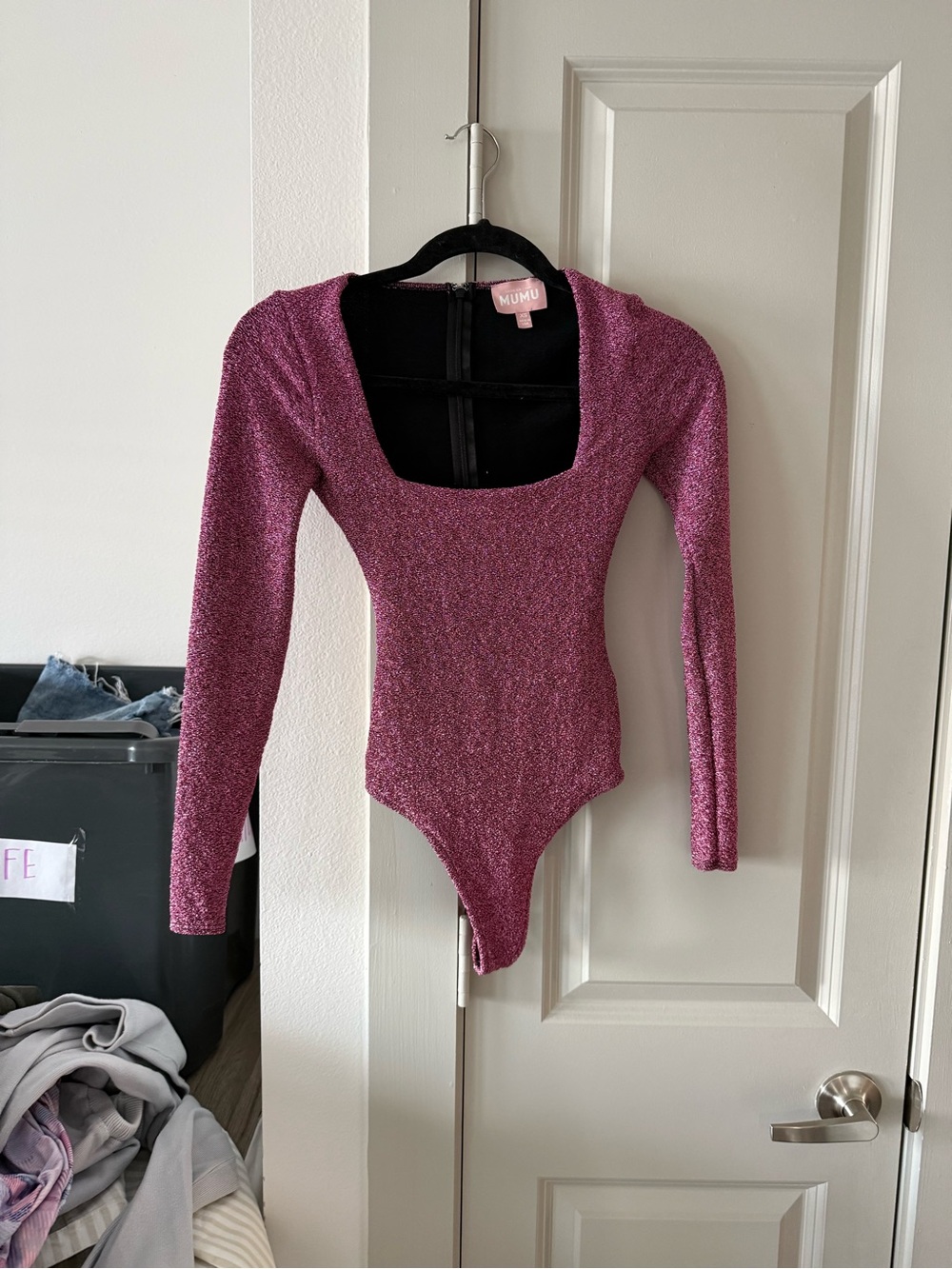 Show Me Your MuMu Metallic Magenta Long-Sleeve Square Neck Bodysuit